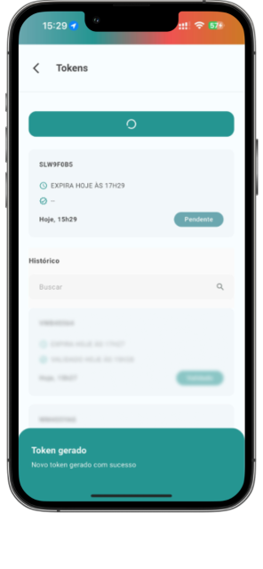Tela de tokens no aplicativo Klini