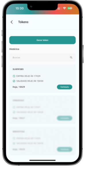 Token validado no aplicativo Klini