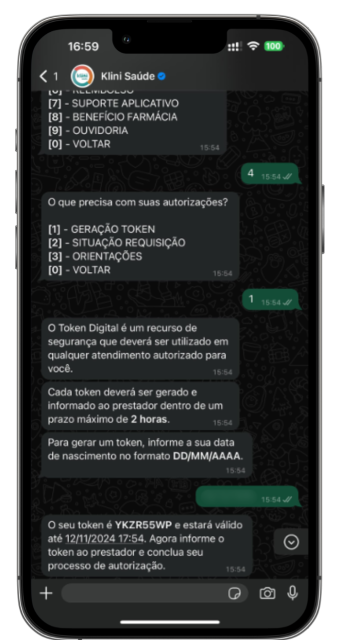 Token via WhatsApp Klini